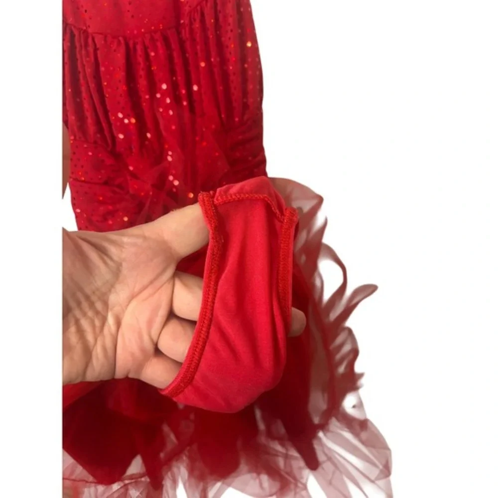 The‎ Competitor Child Size Large Red Sequin Dance Gymnastics Leotard Dress